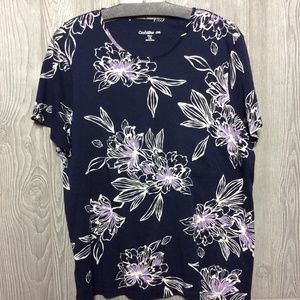 Navy and Purple Floral Stretch Top - 1x